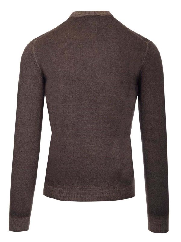 BARBA: cardigans online - Wool zip-up cardigan in brown