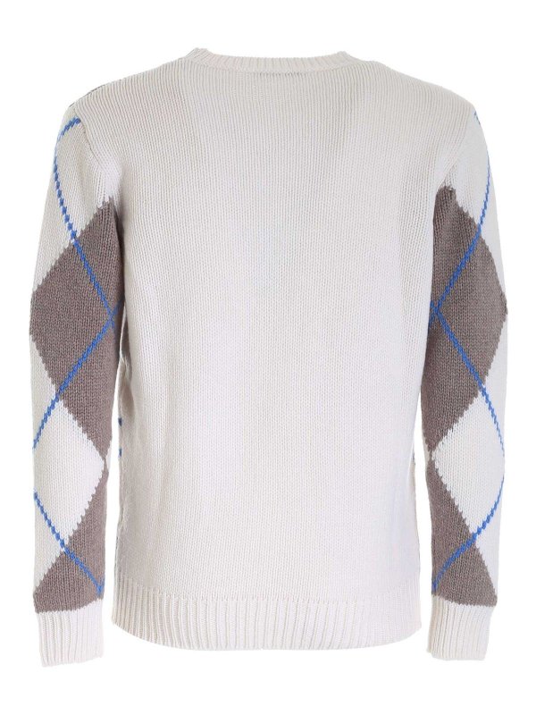 Kangra Cashmere: maglia collo rotondo online - Maglione a rombi grigio e bianco
