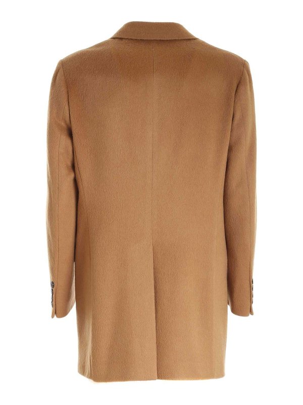 Brian Dales: knee length coats online - Alpaca and wool blend coat in camel color