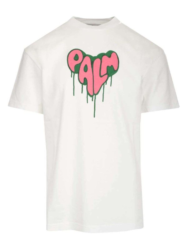 Palm Angels: t-shirts - Spray Heart T-shirt in white