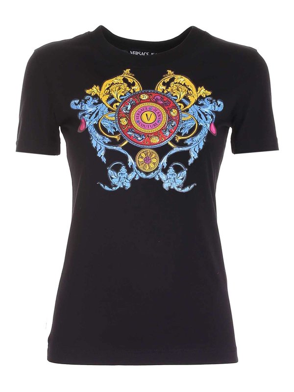 Versace Jeans Couture: t-shirts - Regalia logo print T-shirt in black