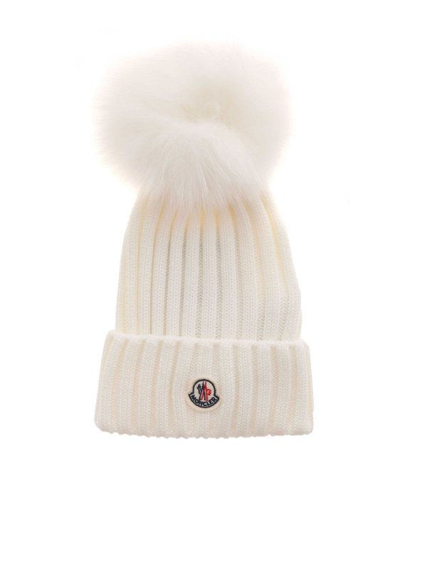 MONCLER: beanies - Ribbed beanie in white
