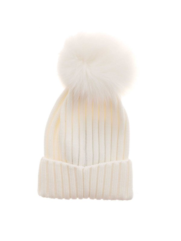 MONCLER: beanies online - Ribbed beanie in white