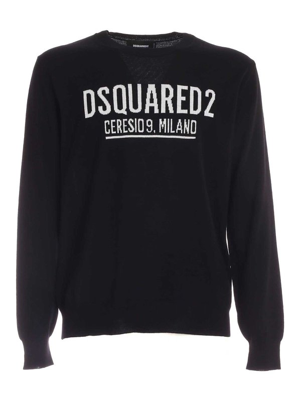 DSQUARED2: crew necks - Logo inlay sweater in black