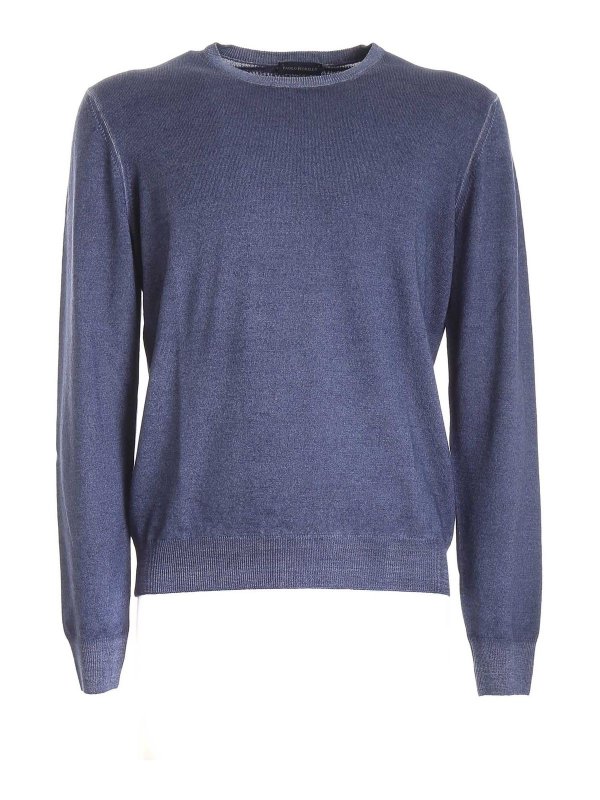 Paolo Fiorillo: maglia collo rotondo - Maglione blu delavé