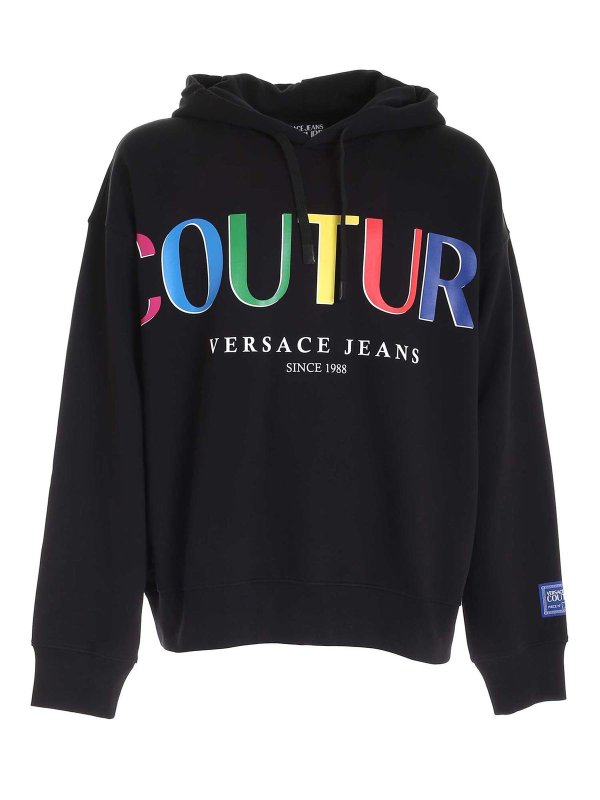 Versace Jeans Couture: Felpe e maglie - Felpa logo multi nera