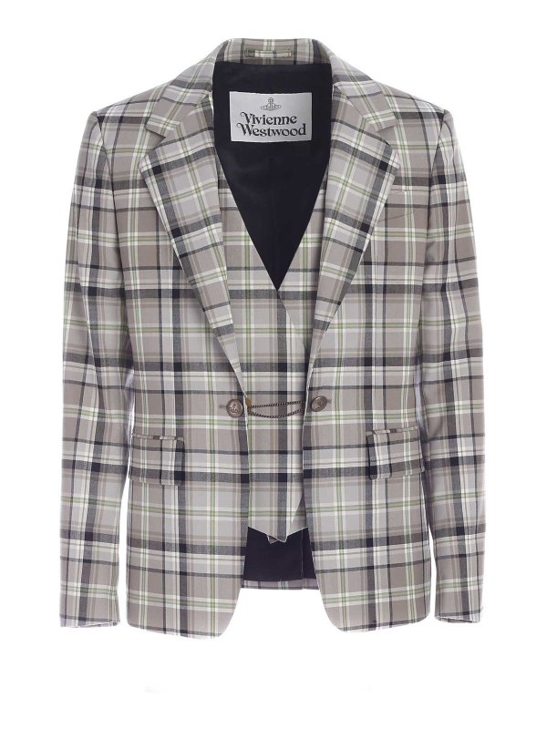 VIVIENNE WESTWOOD: blazers - Checked jacket with inner vest in grey