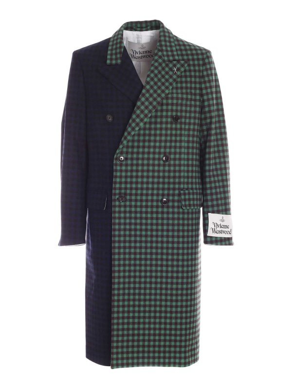 VIVIENNE WESTWOOD: cappotti al ginocchio - Cappotto Mini Check Melton verde e blu