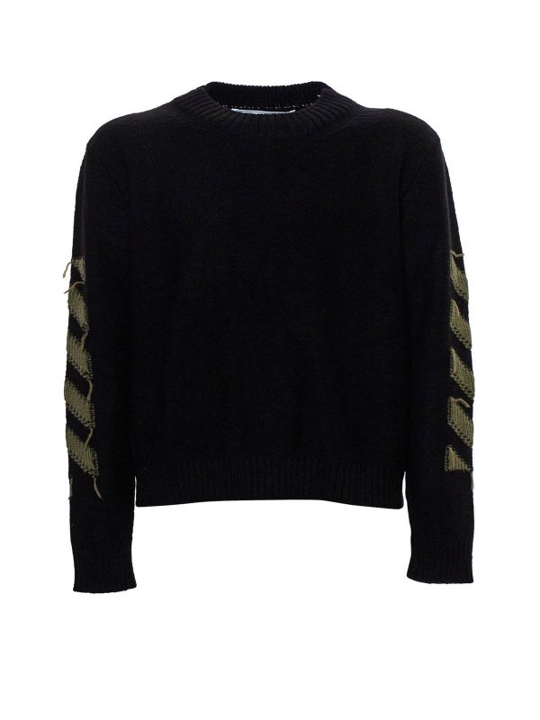 OFF-WHITE: Strickpullover mit Rundhalsausschnitt - Rundhalspullover - Schwarz