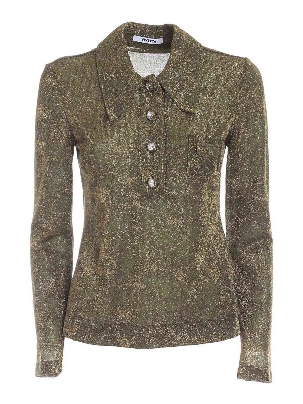 Vivetta: polo shirts - Lurex polo shirt in green and gold
