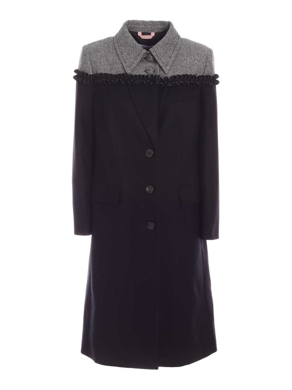 Vivetta: long coats - Herringbone detailed coat in black