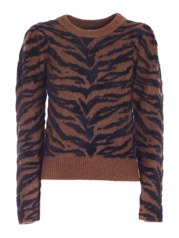 DKNY: crew necks - Striped sweater in brown and black