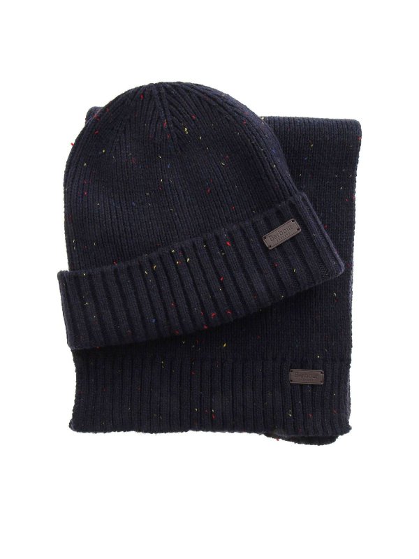 BARBOUR: cappelli - Set berretto e sciarpa Carlton blu