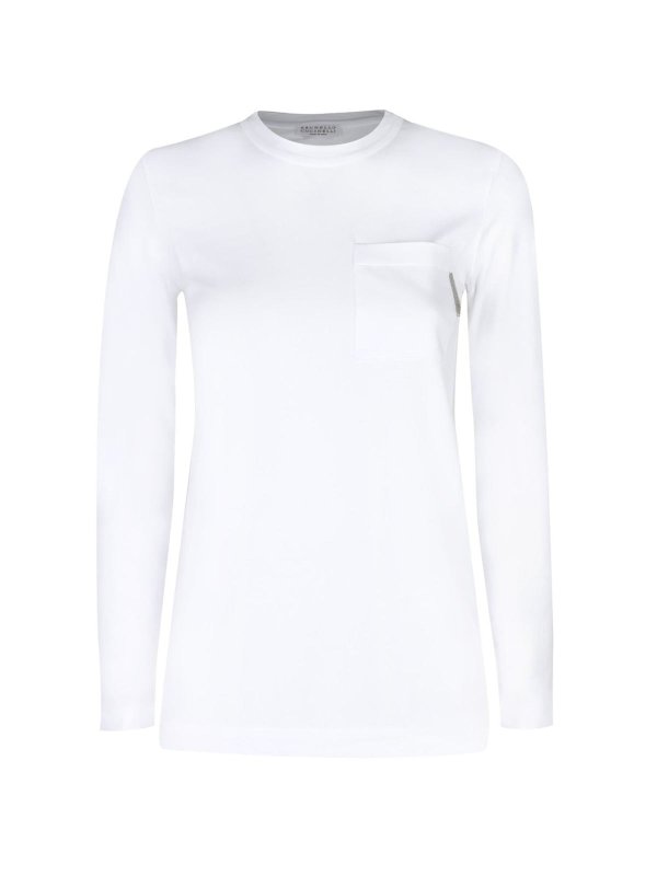 BRUNELLO CUCINELLI: t-shirts - Shiny Tab T-shirt in white
