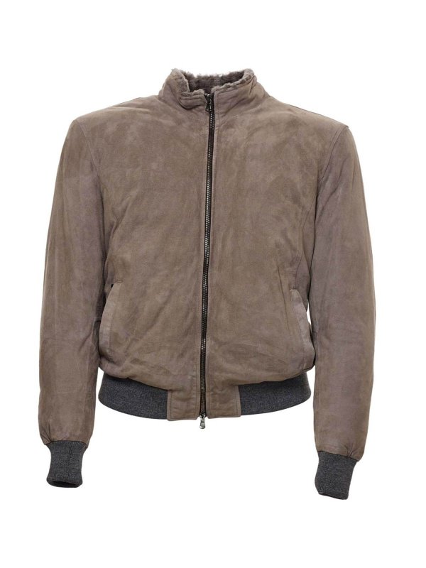 BARBA: leather jacket - Wolf Bomber jacket in dove gray
