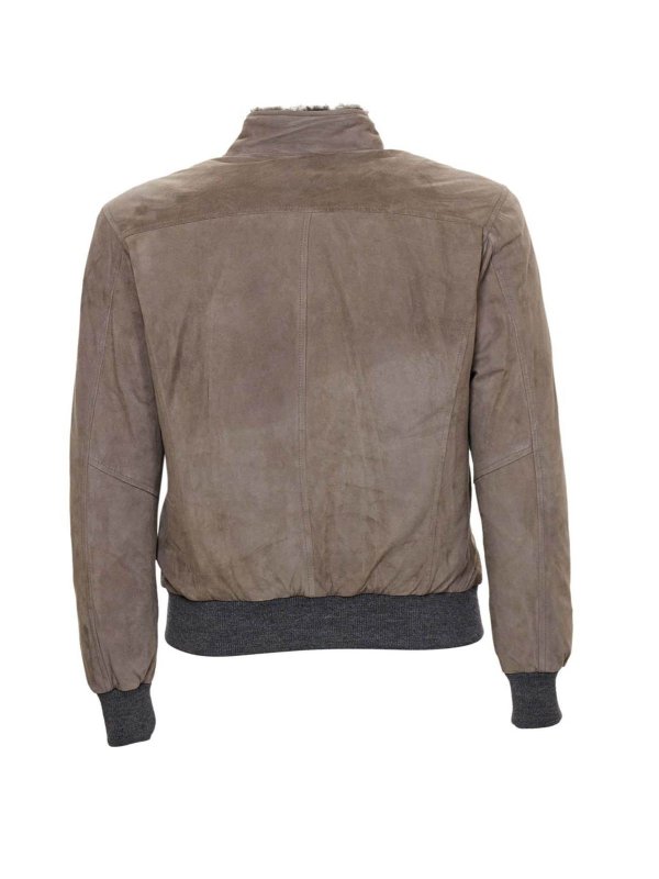 BARBA: leather jacket online - Wolf Bomber jacket in dove gray