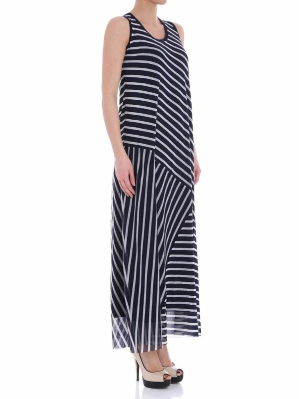 FUZZI: knee length dresses online - Blue and white striped dress