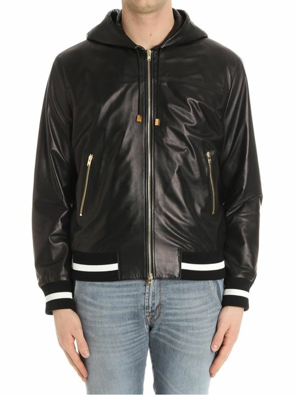 FAUSTO PUGLISI: casual jackets - Black leather bomber jacket