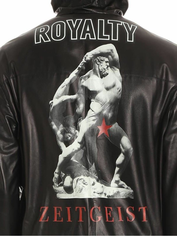 Black leather bomber jacket shop online: FAUSTO PUGLISI