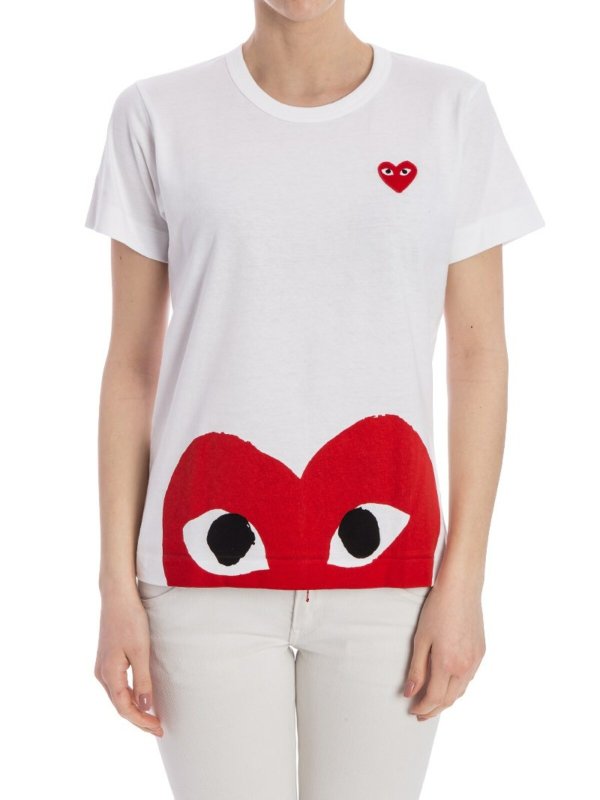 Comme des Garçons Play: t-shirts - White t-shirt with red Heart logo print