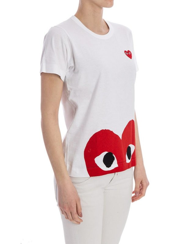 Comme des Garçons Play: t-shirts online - White t-shirt with red Heart logo print