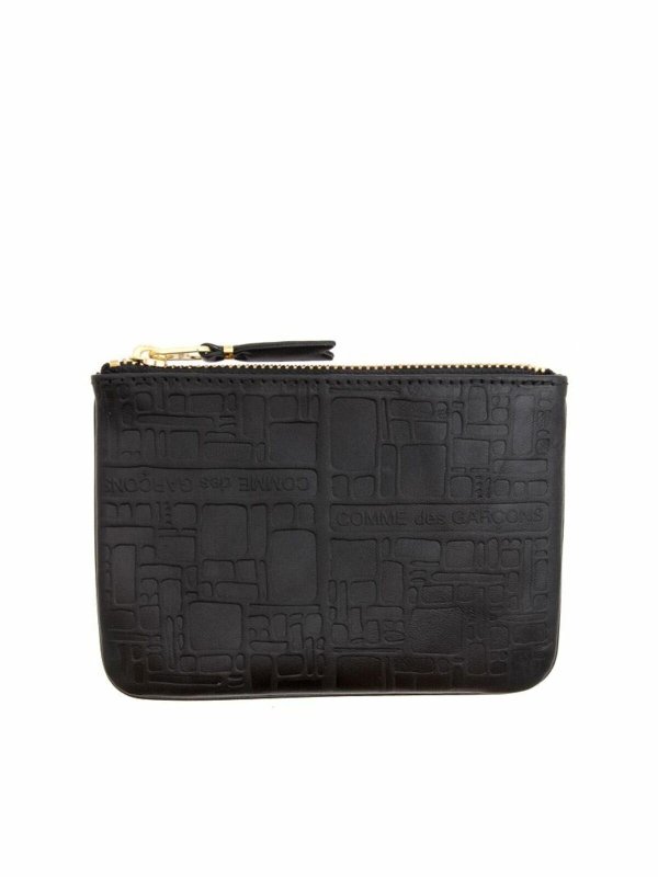 COMME DES GARÇONS WALLET: clutches - Embossed Logo pouch in black