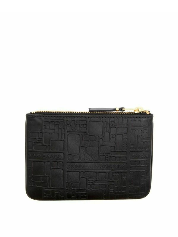 COMME DES GARÇONS WALLET: clutches online - Embossed Logo pouch in black