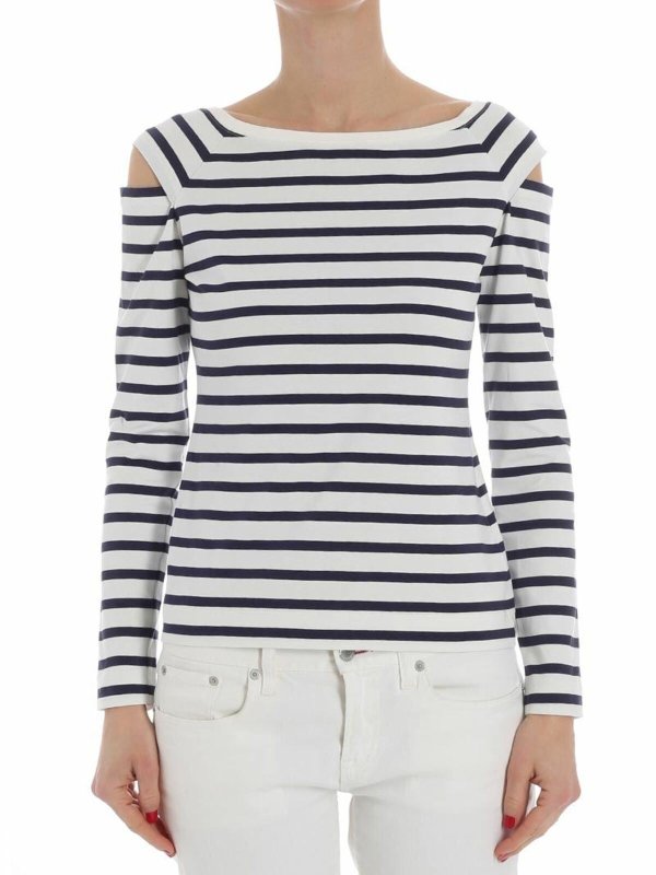 FUZZI: t-shirts - Striped long sleeves T-shirt