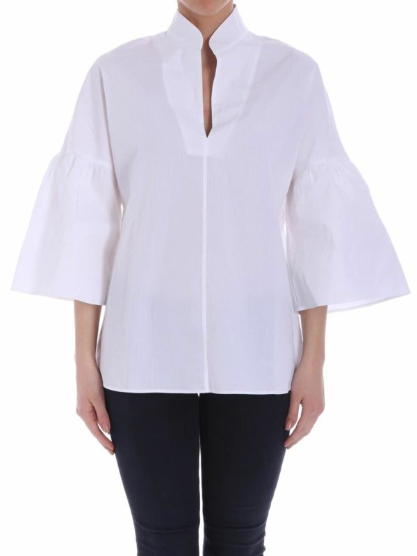 FUZZI: camicie - Blusa bianca con maniche svasate