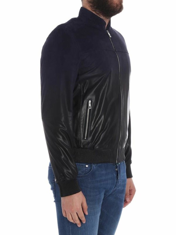 KARL LAGERFELD: leather jacket online - Blue leather and suede jacket