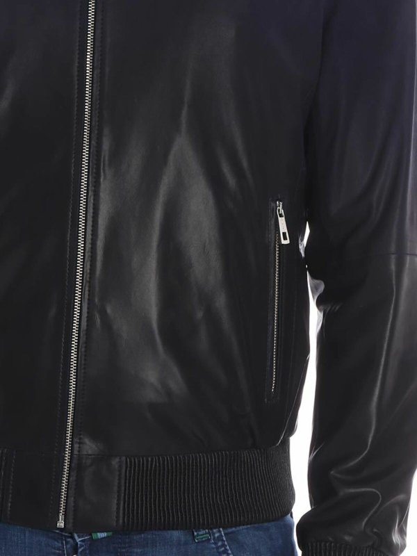 Blue leather and suede jacket shop online: KARL LAGERFELD