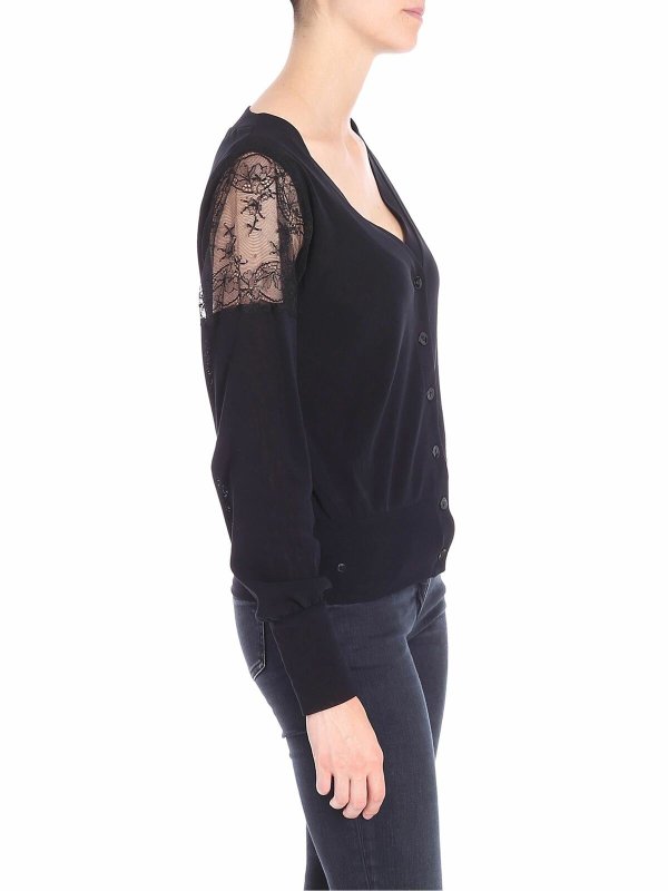 FUZZI: cardigan online - Cardigan nero con pizzo