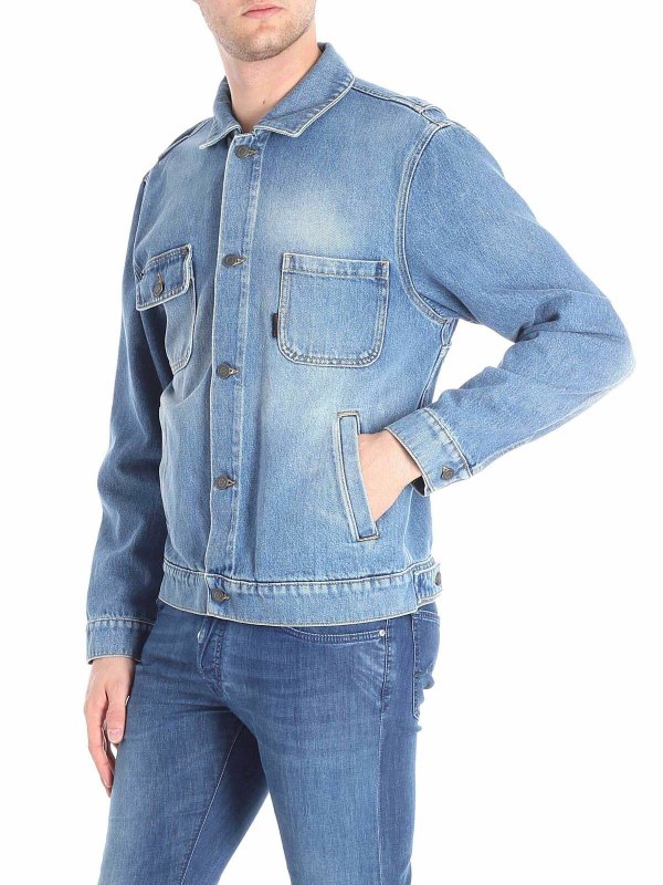 MOSCHINO: giacche casual online - Giubbino in denim ricamo logo