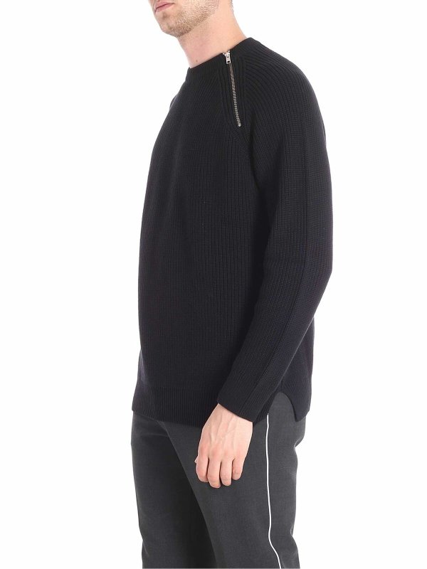 KENZO: crew necks online - Ribbed black pullover with zip on the necklin