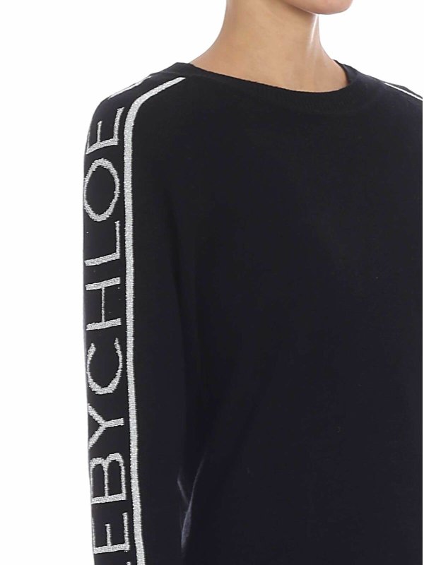 Black pullover with silver logo intarsia shop online: SEE BY CHLOE