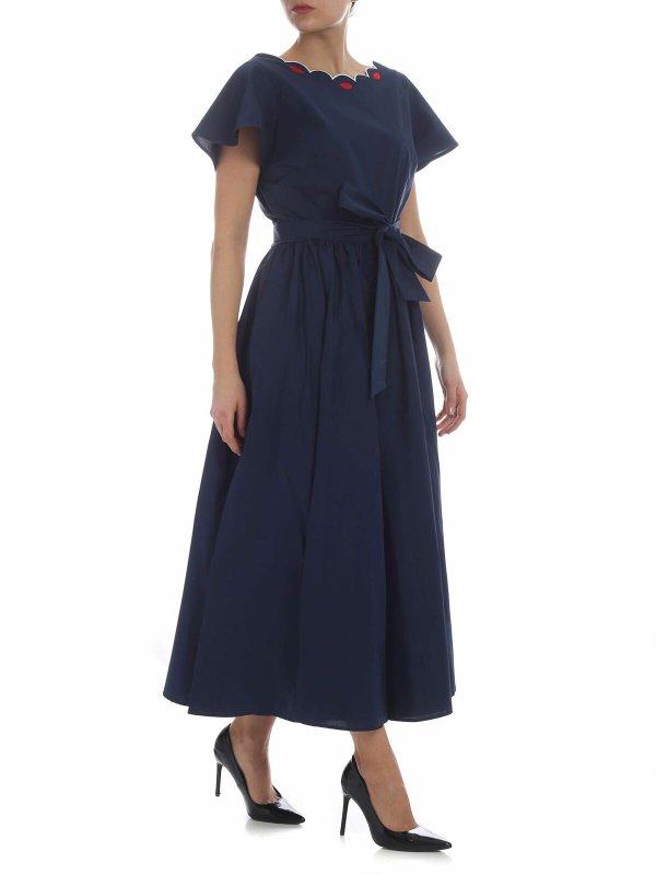 Vivetta: maxi dresses online - Olbia embroidered bell dress in blue