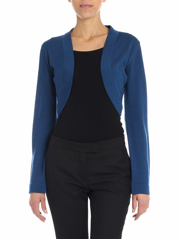 FUZZI: cardigans - Blue virgin wool shrug