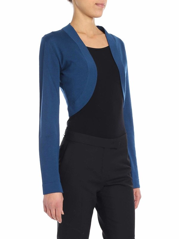 FUZZI: cardigans online - Blue virgin wool shrug