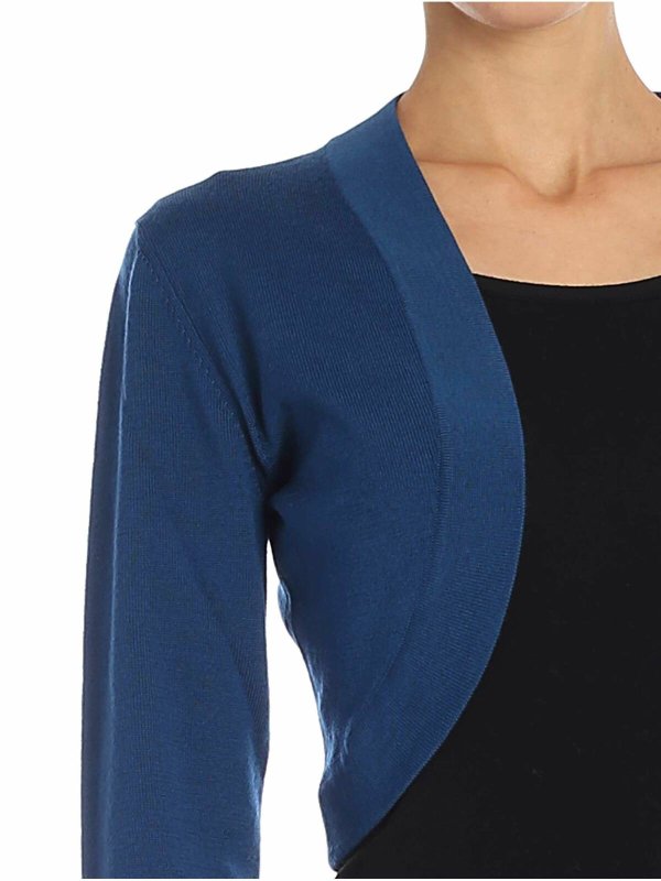 Blue virgin wool shrug shop online: FUZZI