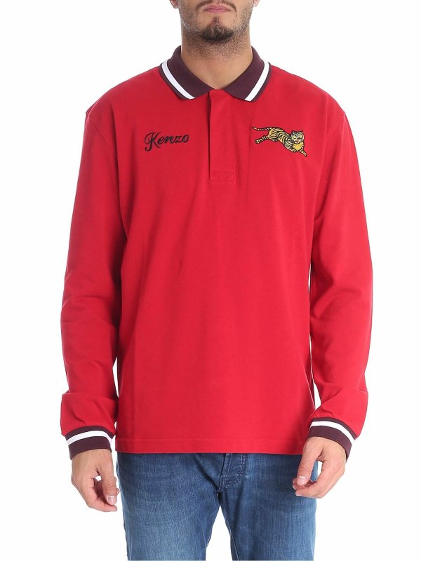 KENZO: polo shirts - "Jumping Tiger" red polo