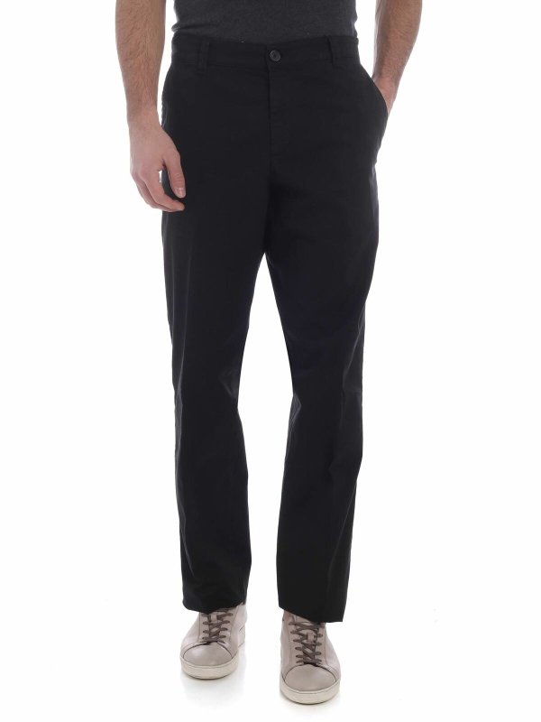 KENZO: casual trousers - Black chino trousers with green stitching