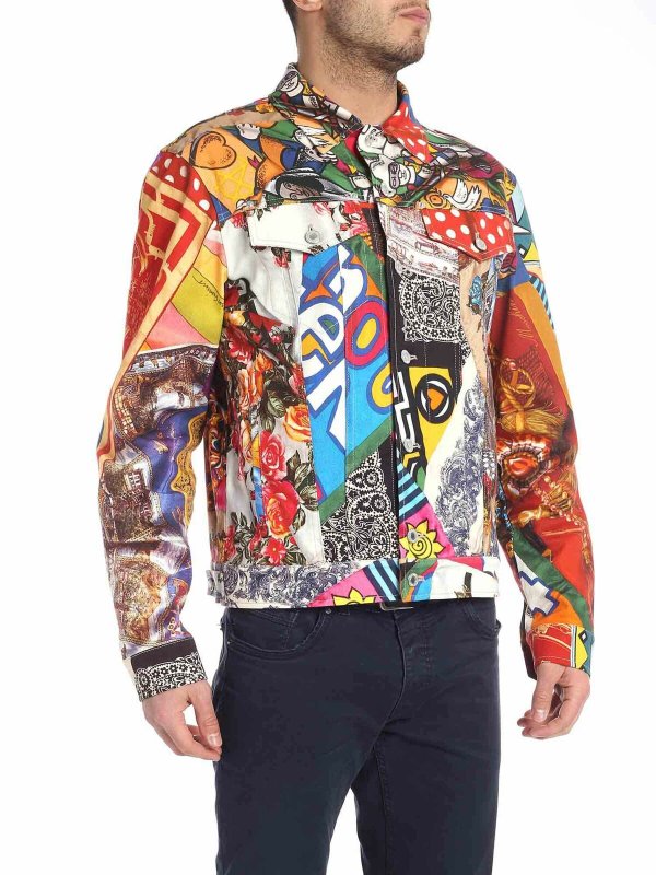 MOSCHINO: denim jacket online - Multicolor jacket with foulard print