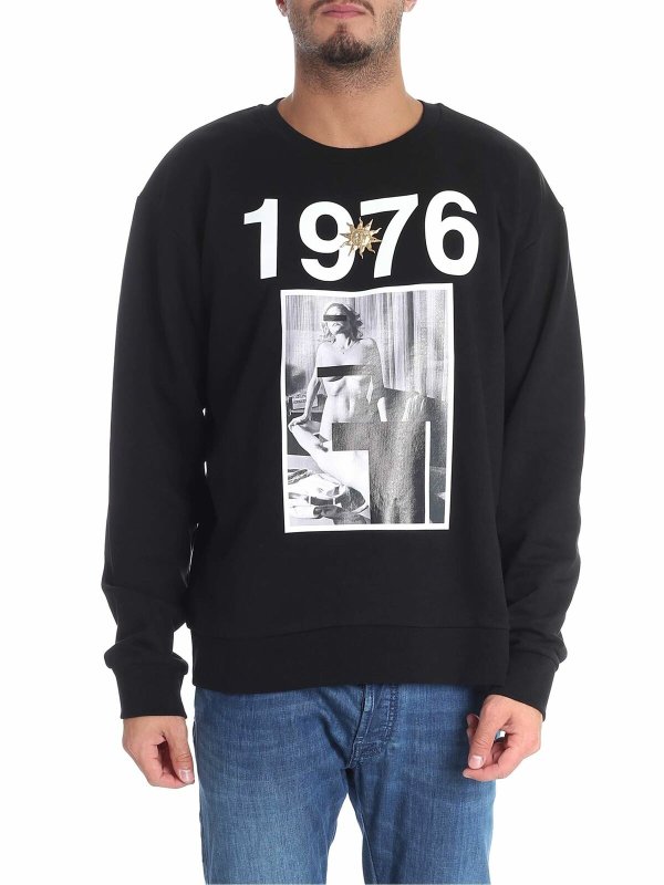 FAUSTO PUGLISI: Sweatshirts & Sweaters - Black sweatshirt 1976 print