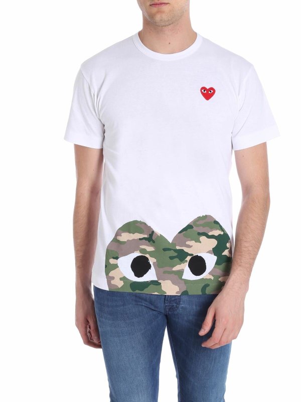 Comme des Garçons Play: t-shirts - White camouflage heart print t-shirt