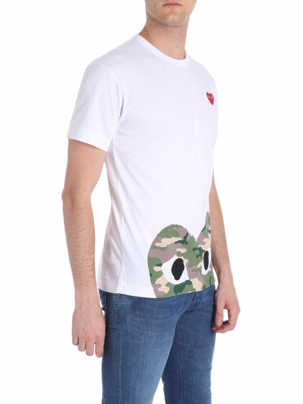 Comme des Garçons Play: t-shirts online - White camouflage heart print t-shirt