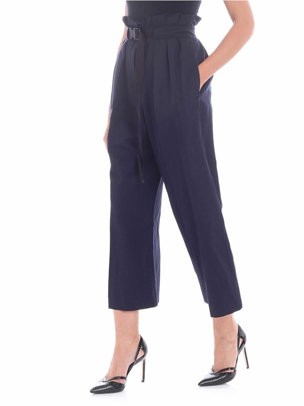 KENZO: pantaloni casual online - Pantalone a palazzo blu con pieghe