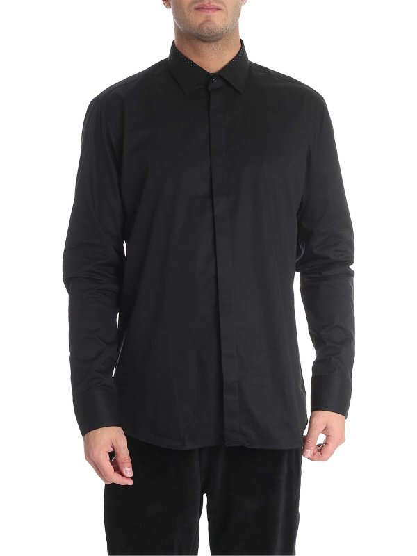 KARL LAGERFELD: shirts - Black shirt with polka dot insert