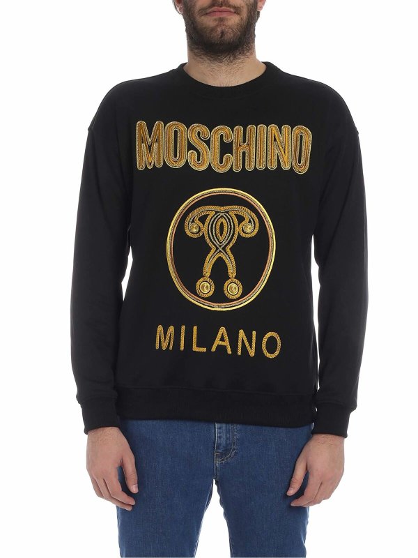 MOSCHINO: Felpe e maglie - Felpa nera Moschino Double Question dorato