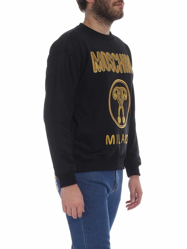 MOSCHINO: Felpe e maglie online - Felpa nera Moschino Double Question dorato