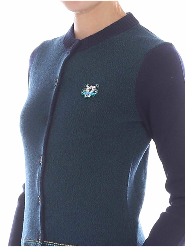 Cardigan verde con profili multicolor shop online: KENZO